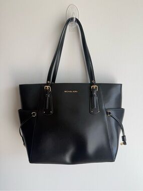 Michael Kors Black Leather Tote with Gold Accents
